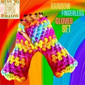 𝅺CROCHETED RAINBOW FINGERLESS GLOVES